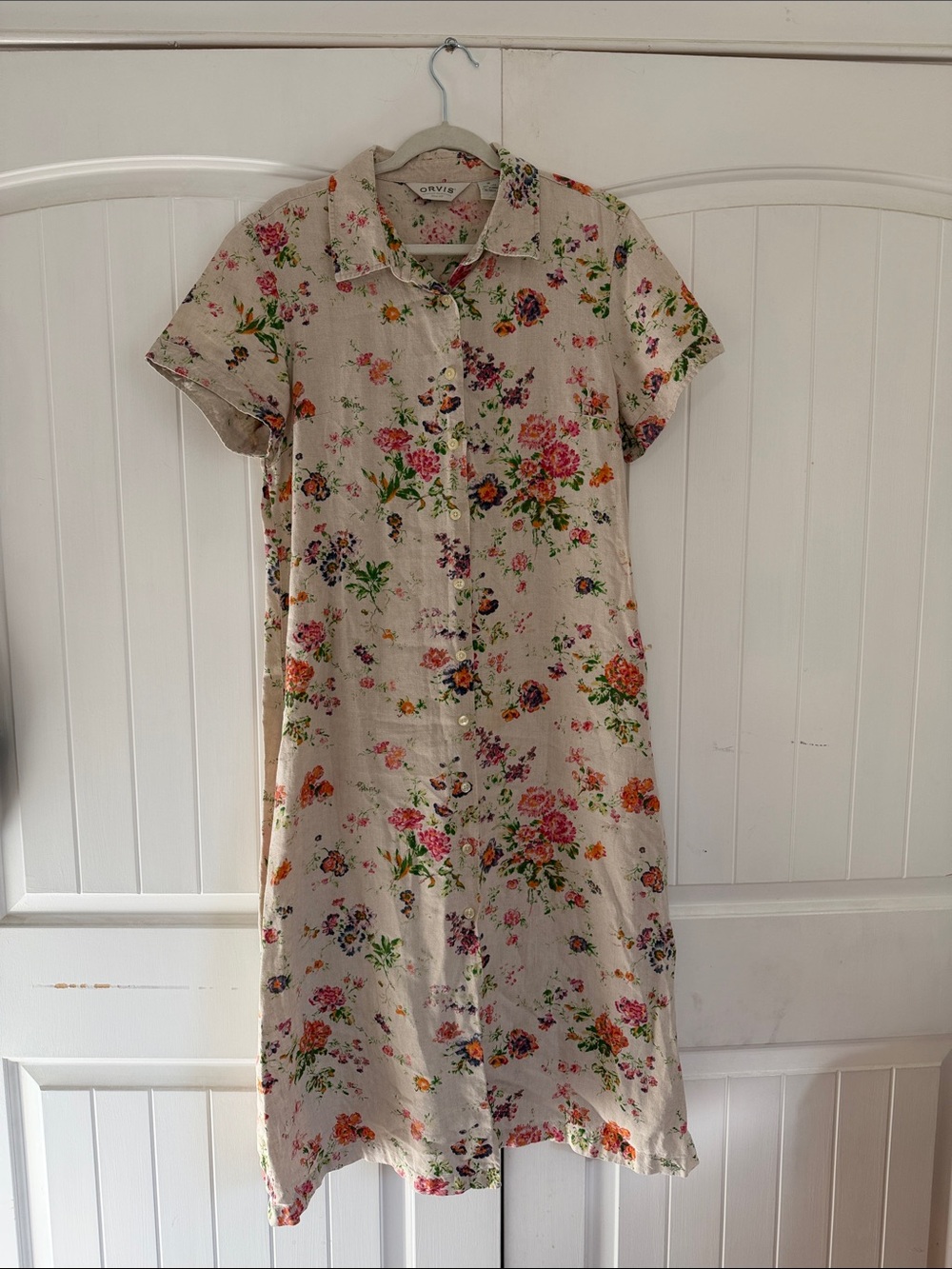 Orvis Cream Floral Button-Front Shirt Dress